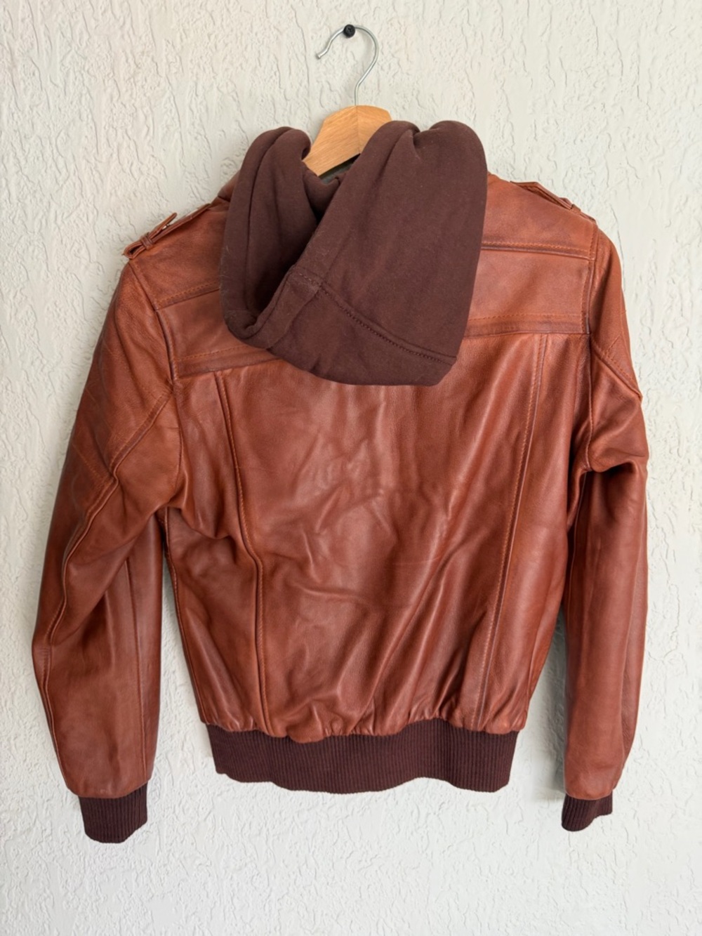 Women’s Brown Lambskin Leather Hooded Bomber Jacket - Picture 11 of 11